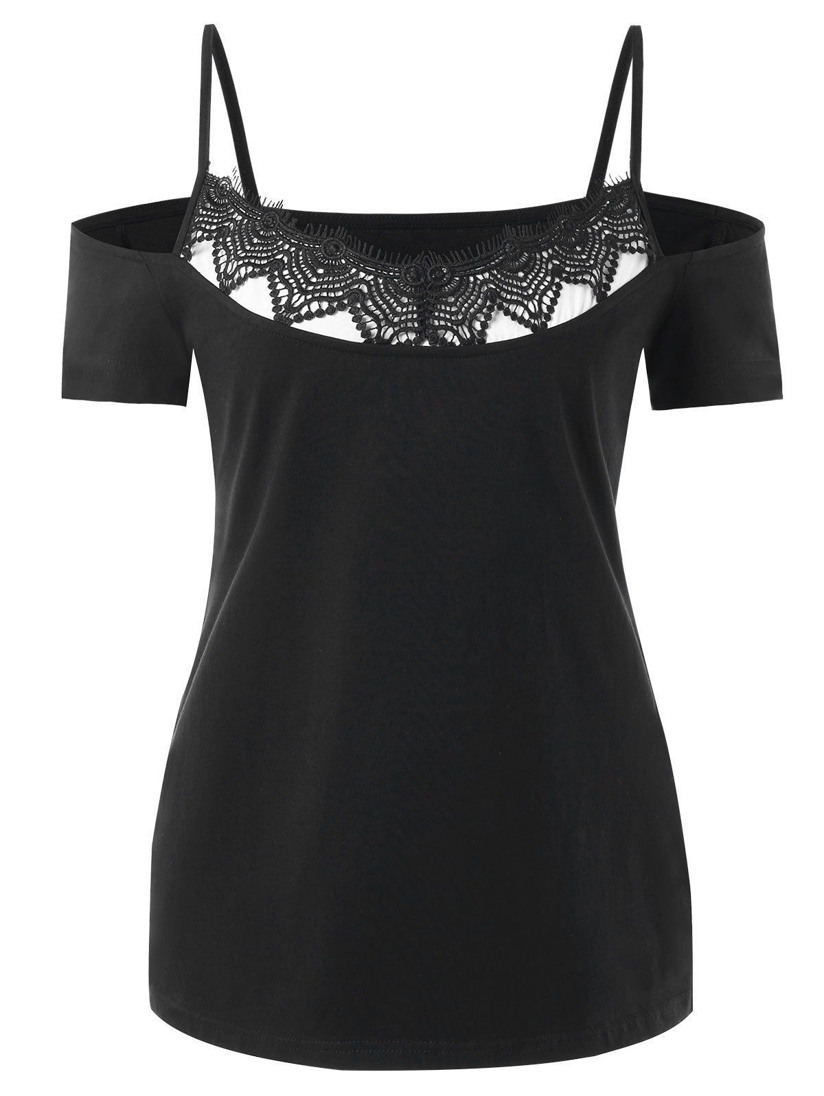 

Cold Shoulder Lace Panel Short Sleeve Tee, Black