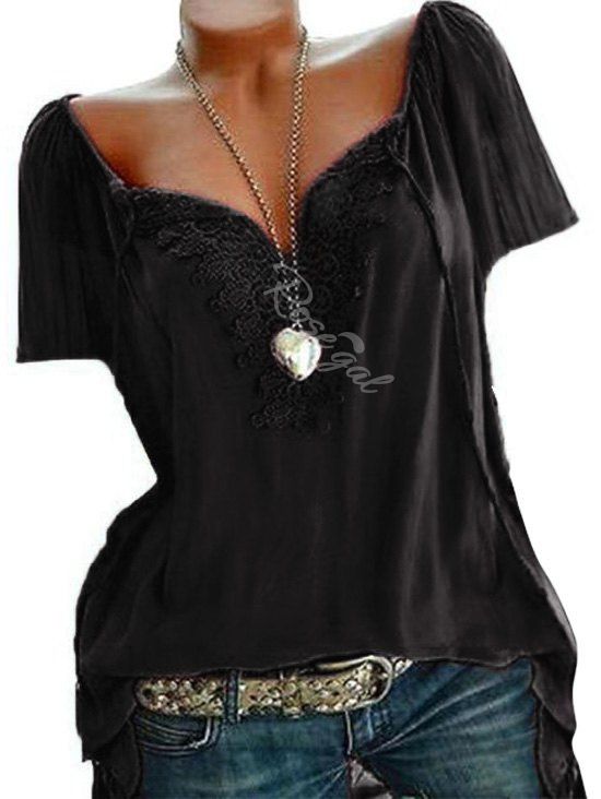 

Plus Size Lace Panel Blouse, Black