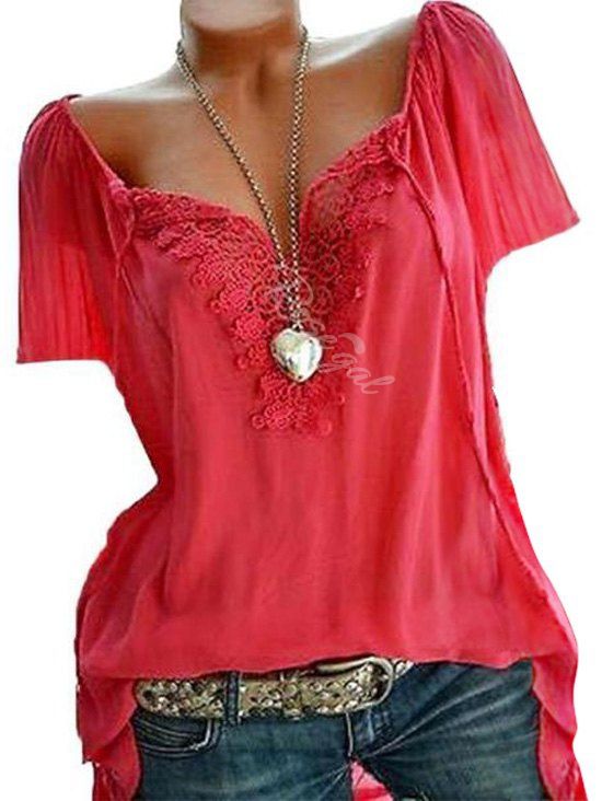 

Plus Size Lace Panel Blouse, Rosso red