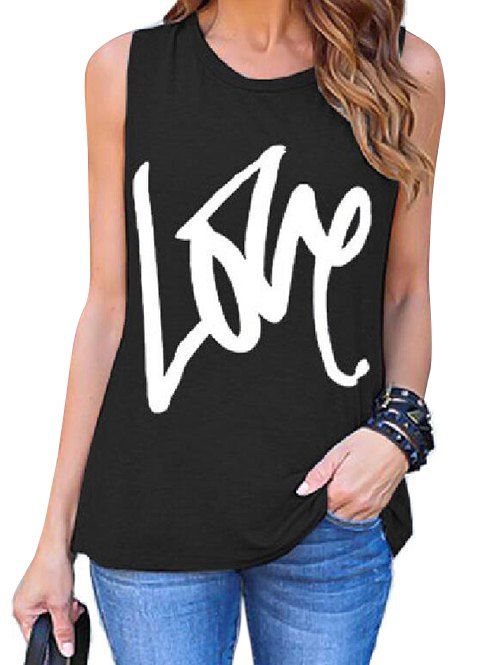 

Love Print Tank Top, Black