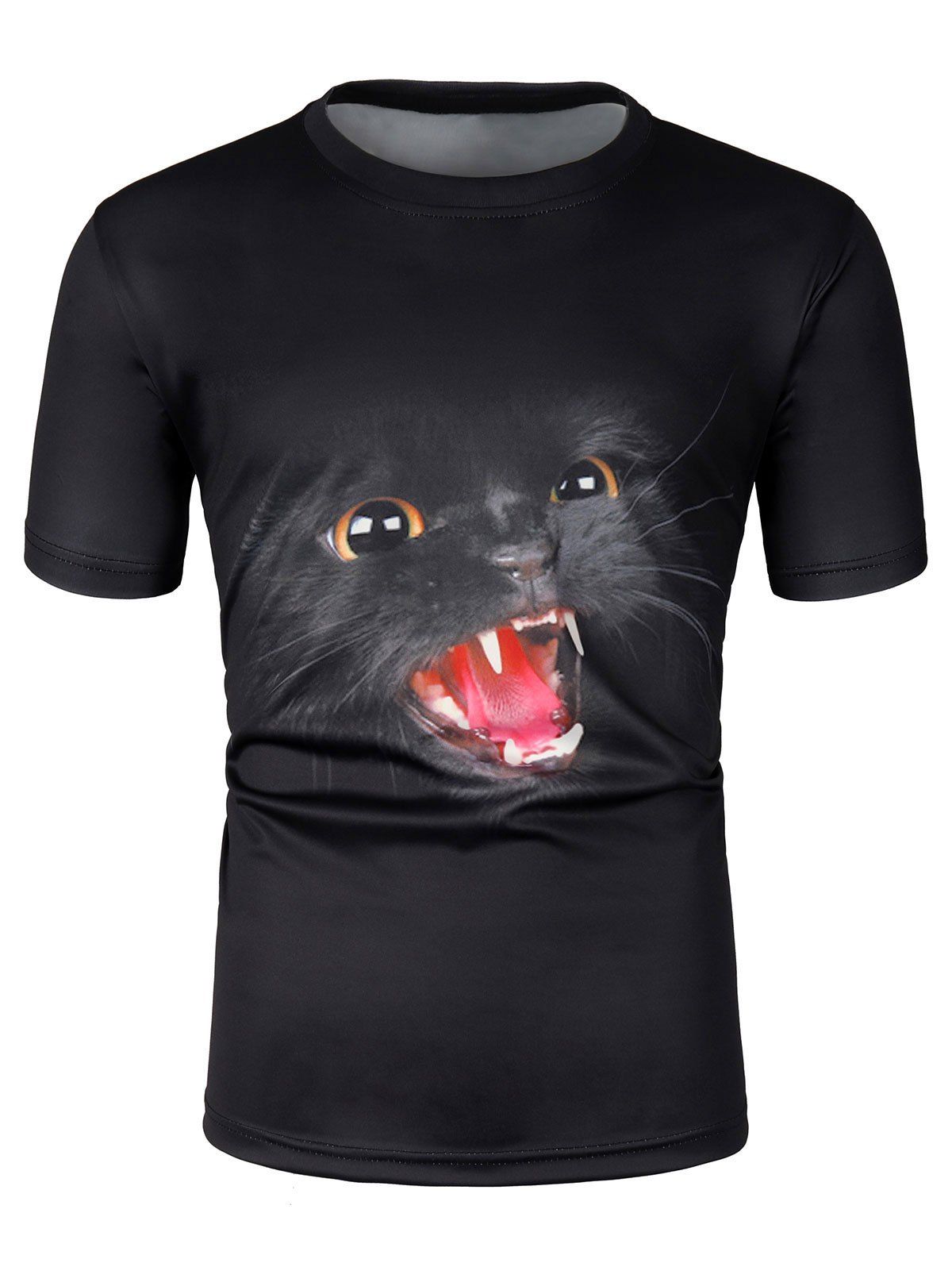 

Black Cat Design Short Sleeves T-shirt, Night
