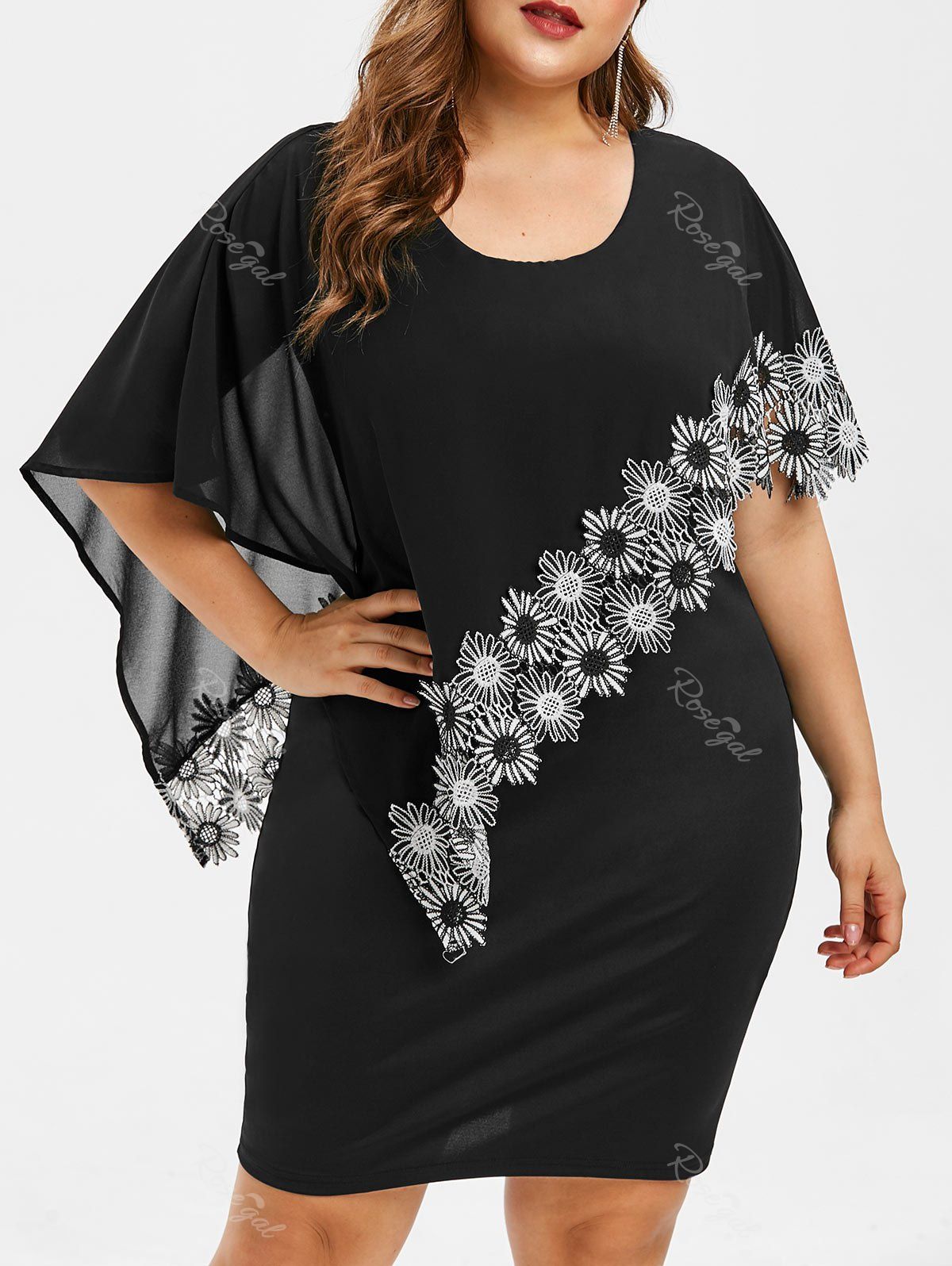 

Plus Size Two Tone Flower Bodycon Dress, Black