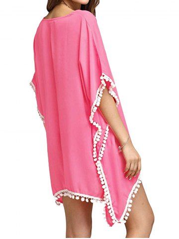 

Bohemian Fuzzy Ball Short Sleeve Cover Up, Pink