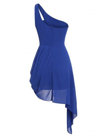 

One Shoulder Asymmetric Chiffon Dress, Cobalt blue