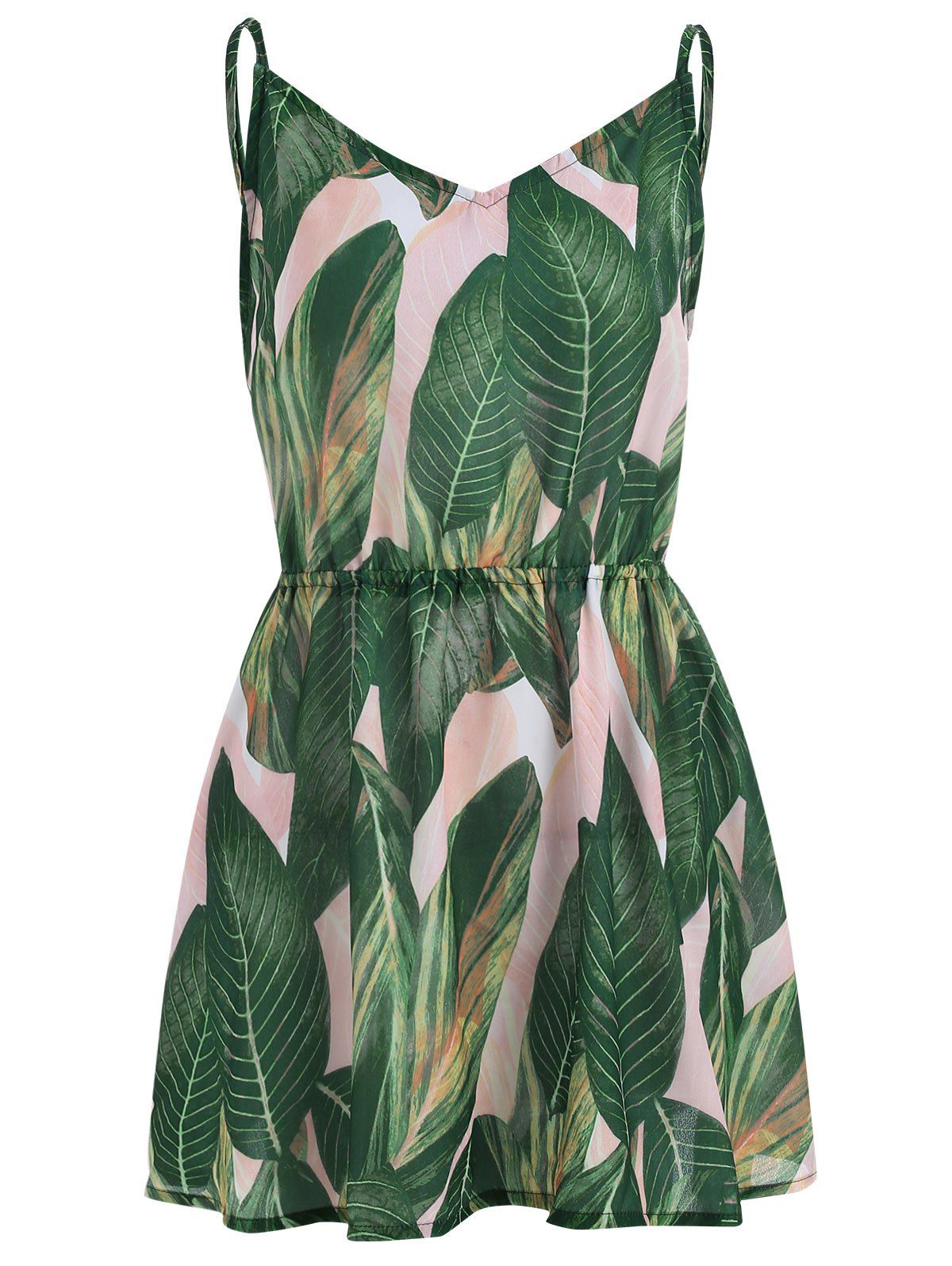 

Spaghetti Strap Tropical Print Dress, Jungle green
