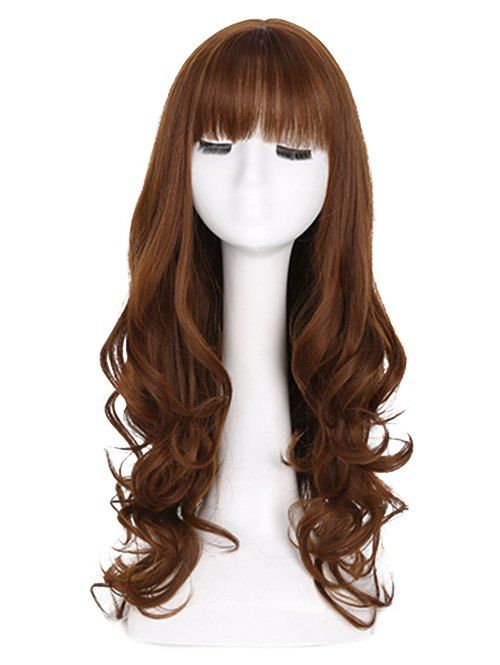 

Full Bang Loose Curly Long Synthetic Wig, Light brown