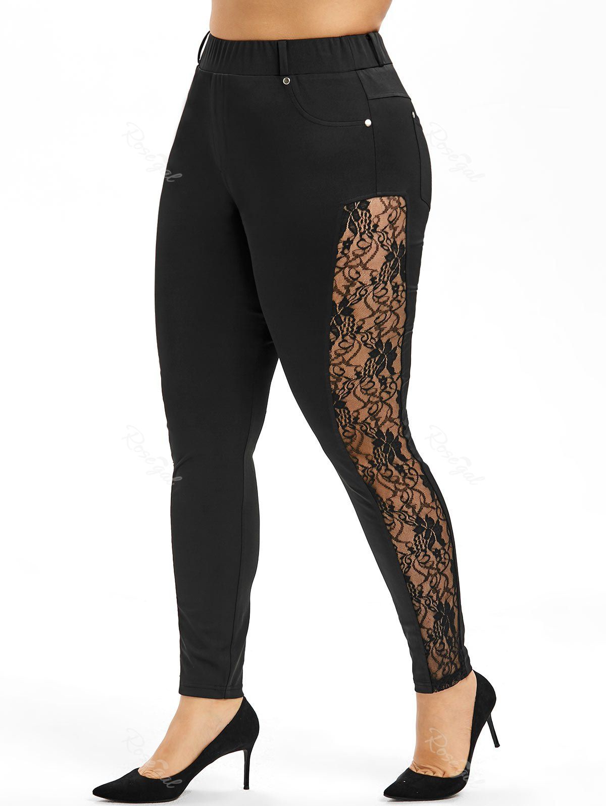 

Side Lace Plus Size Skinny Pants, Black