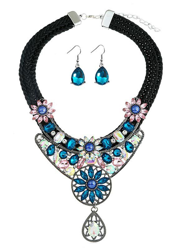 

Retro Faux Crystal Rope Jewelry Set, Blue