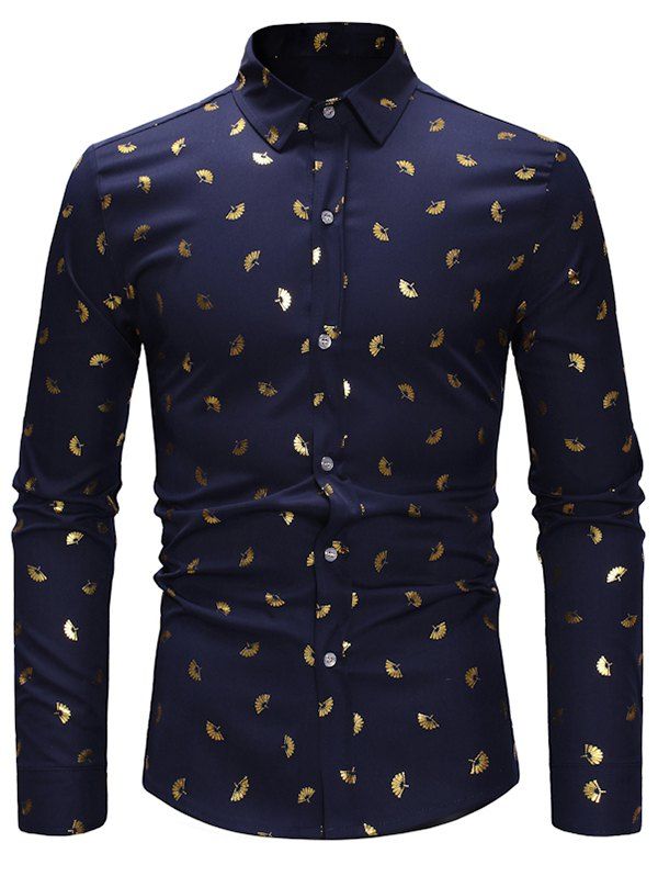 

Fan Print Long Sleeves Shirt, Midnight blue