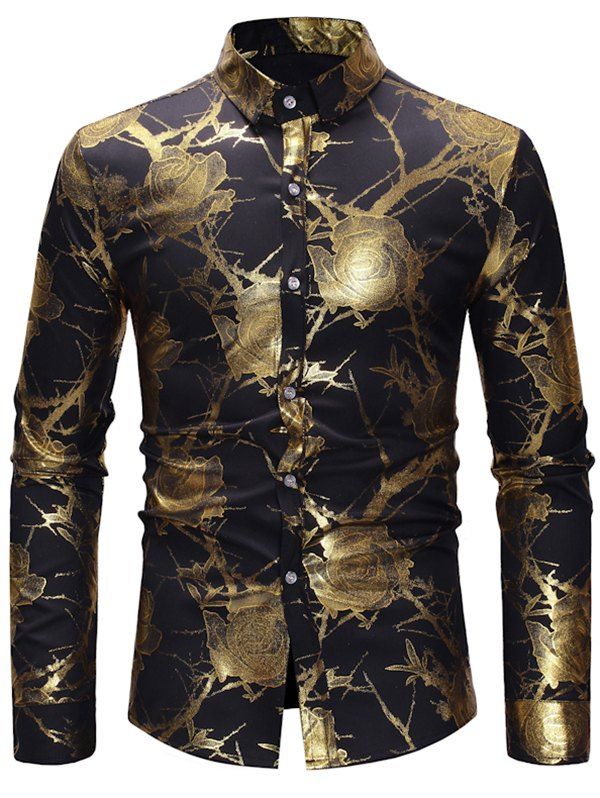 

Floral Printed Leisure Full Sleeves Shirt, Black