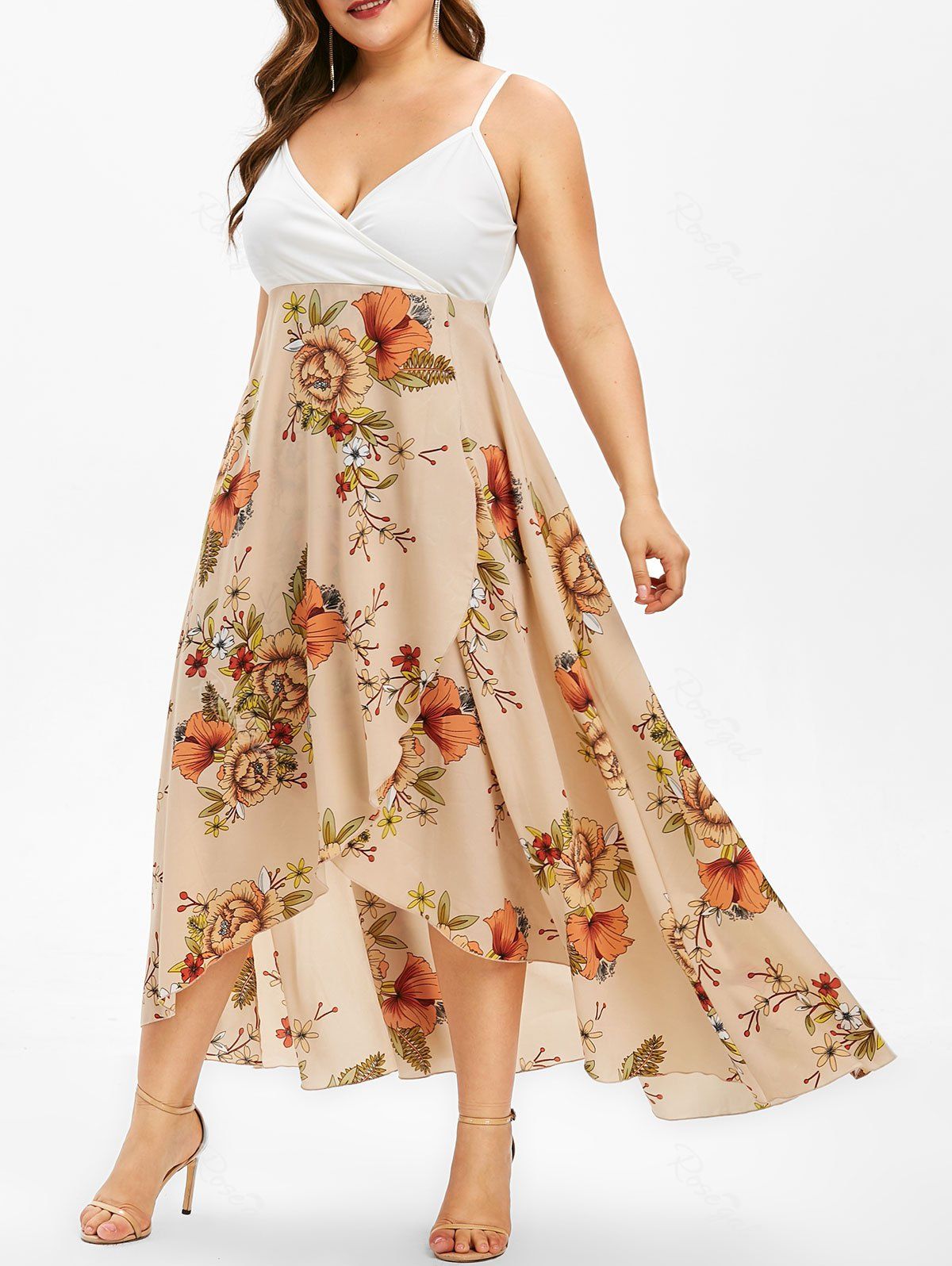 

Floral Print Plus Size Overlap Slip Dress, Multi