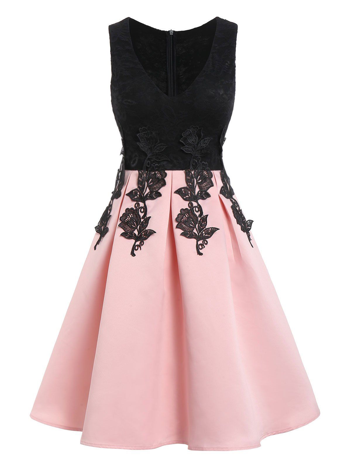 

Applique Panel Plunge A Line Dress, Sakura pink