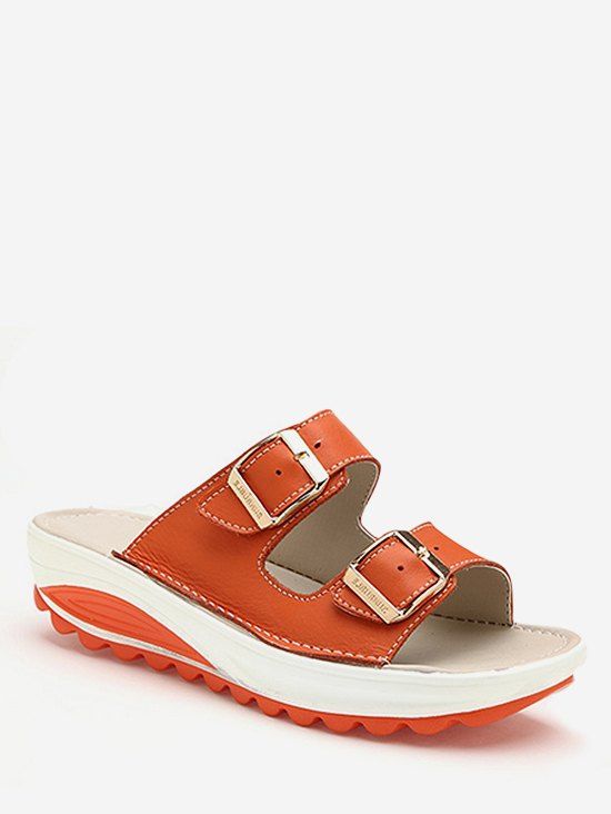 

Double Buckle Strap Platform Slides, Tiger orange