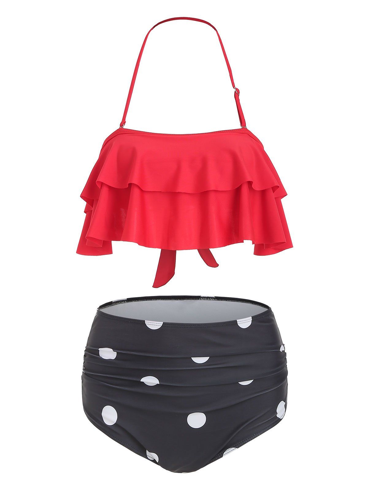 

Polka Dot Print Halter Flounce Bikini Swimwear, Red