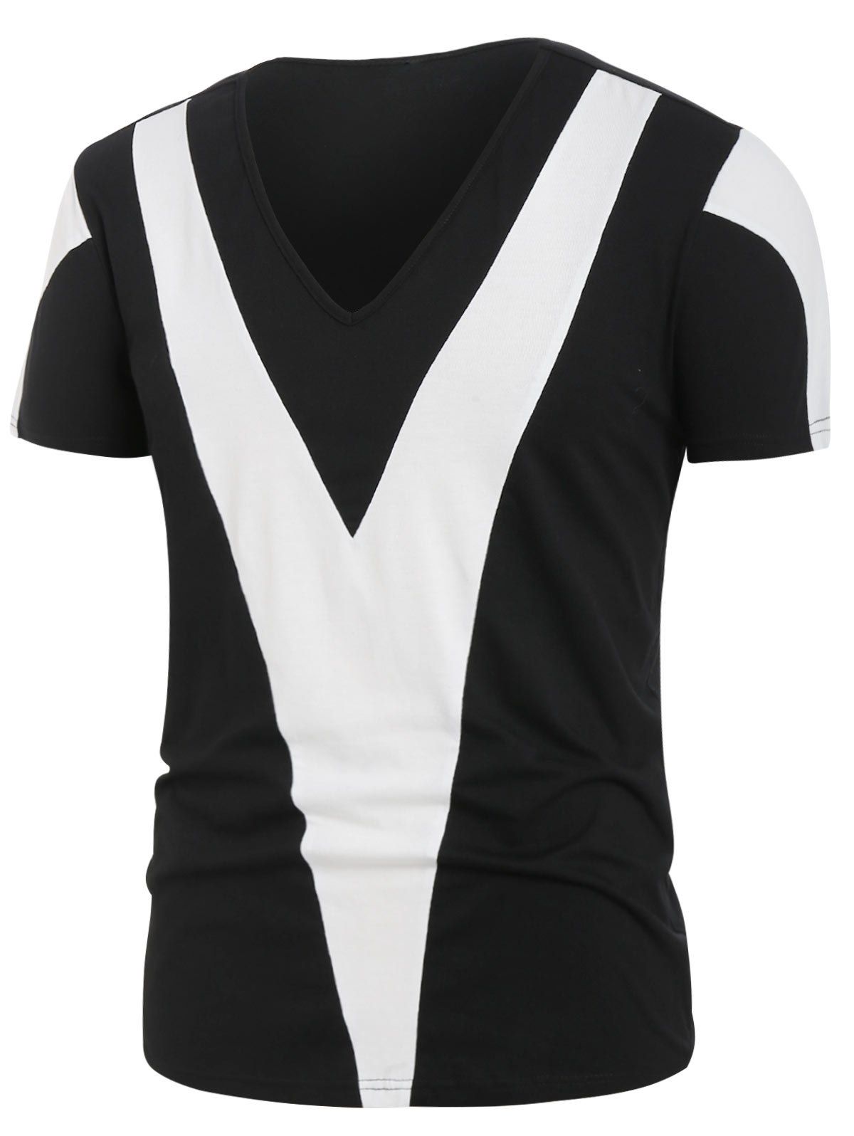 

V Neck Contrast T Shirt, Black