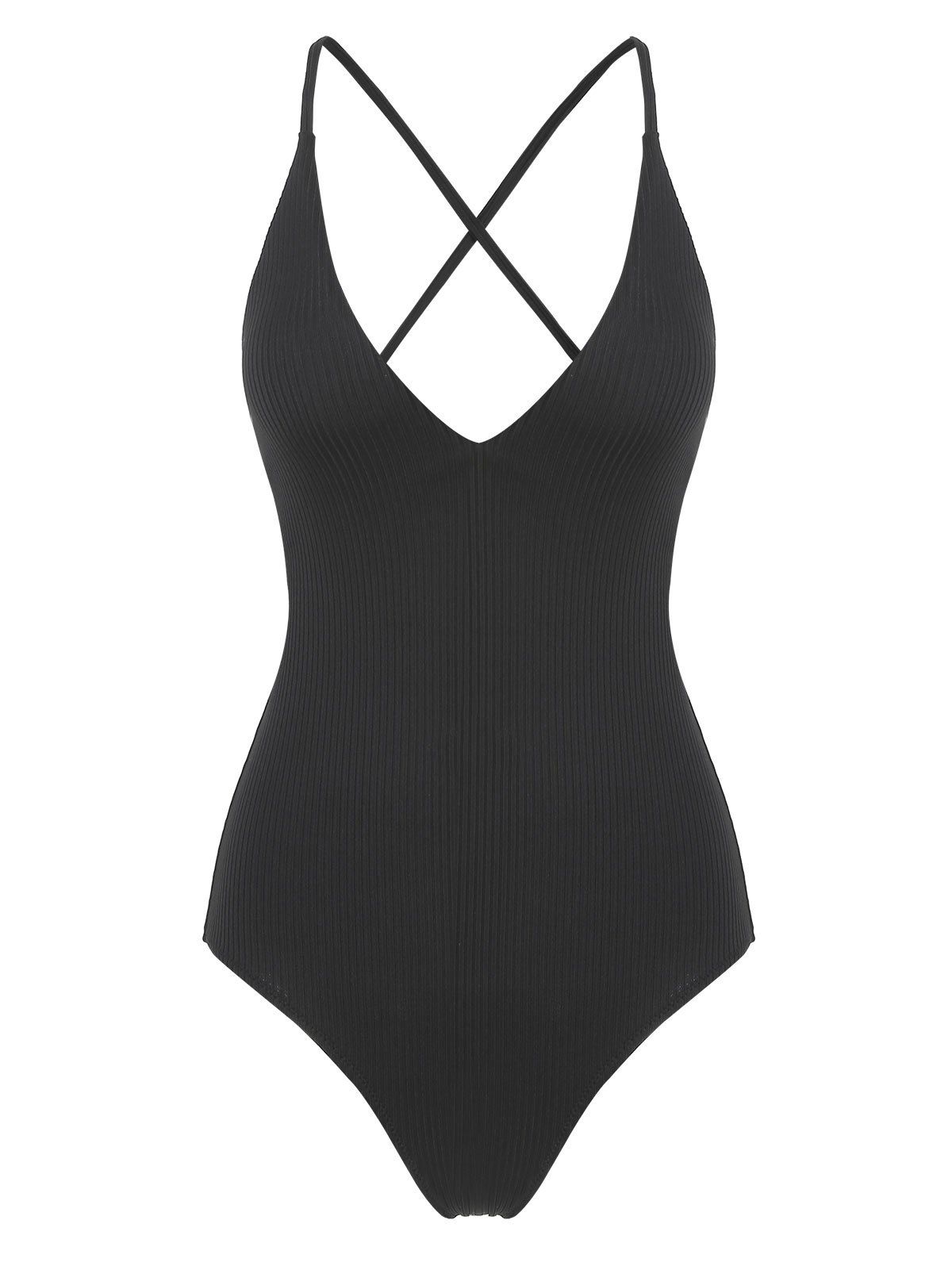 

Backless Lace-up Padded One-piece Swimwear, Black