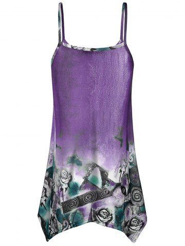 

Plus Size Cami Printed Asymmetric Tank Top, Dark orchid