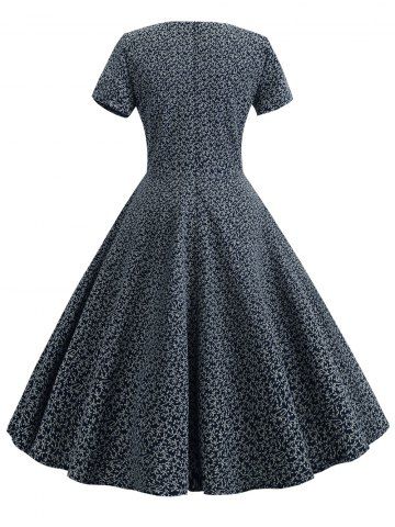 

Printed Vintage Sweetheart Flare Dress, Midnight blue