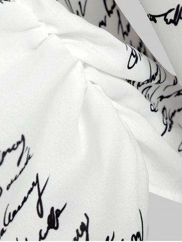 

Letter Print Half Button Shirt, White