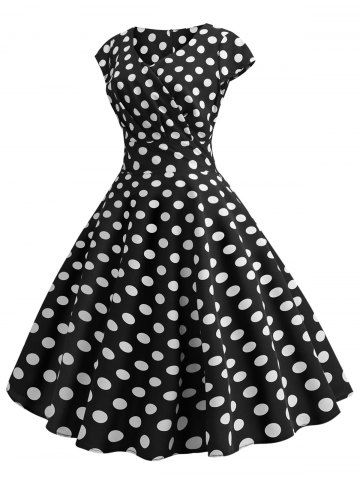 

Wrap Polka Dot Cap Sleeve Dress, Black