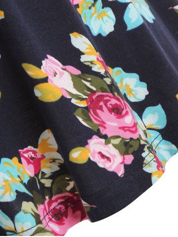 

Floral Print and Lace Panel Plus Size Tank Top, Midnight blue