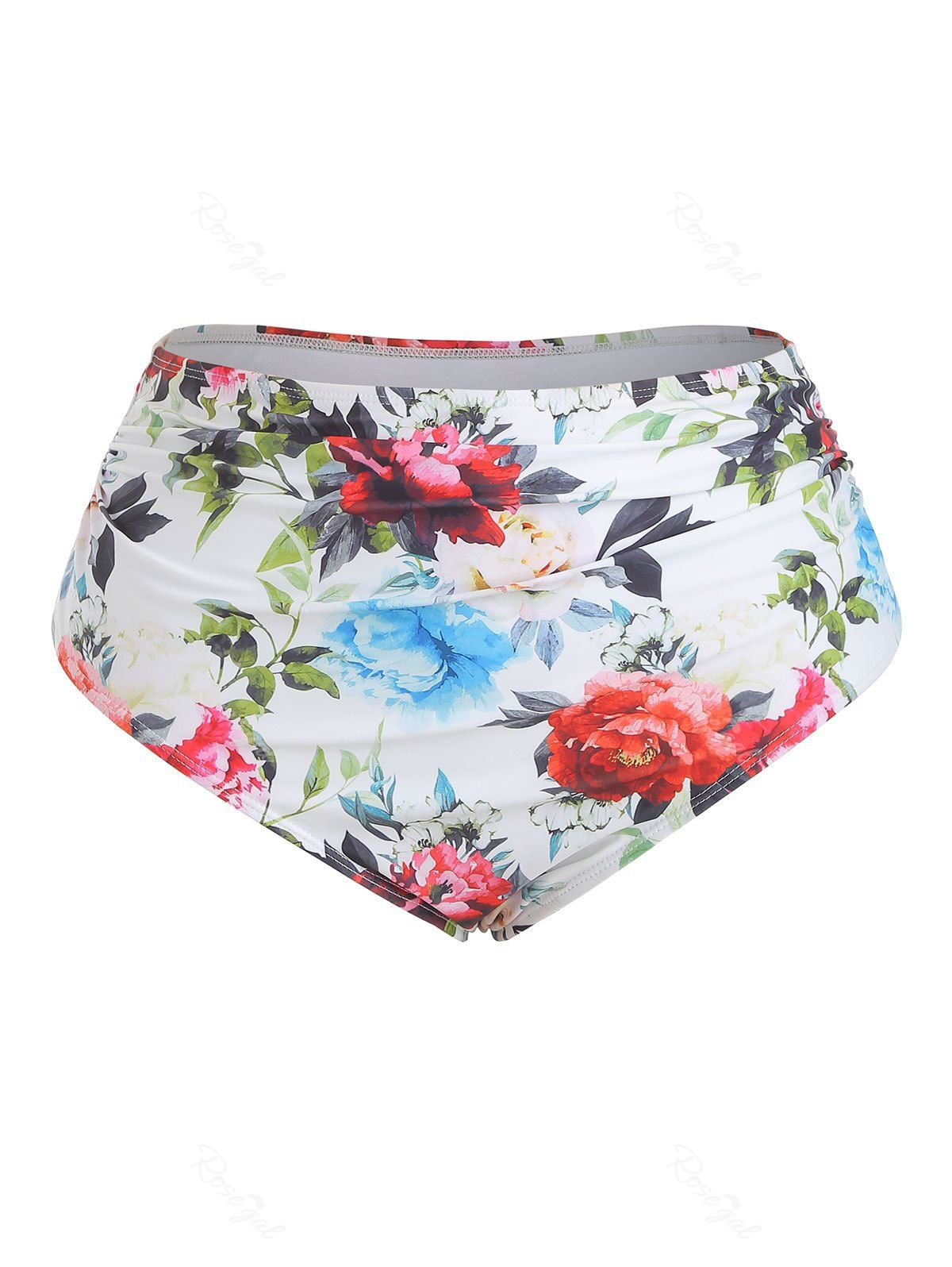 

Plus Size High Waist Floral Print Swim Briefs, Bright yellow