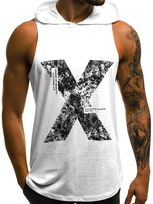 

Hooded Letter Print Tank Top, White