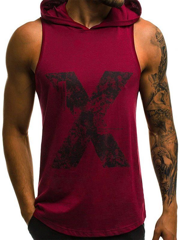 

Hooded Letter Print Tank Top, Red wine