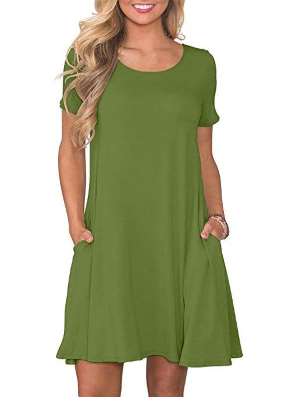 

Front Pocket Short Sleeve Mini Dress, Fern green