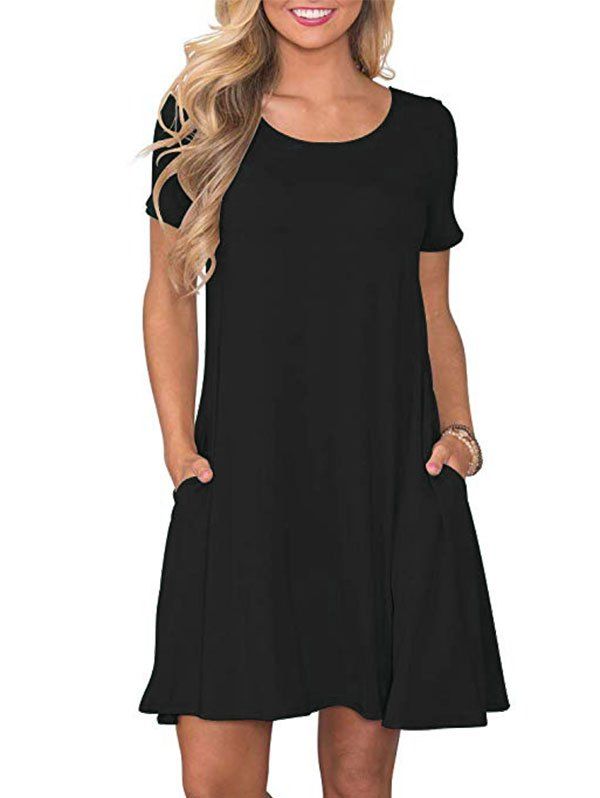 

Front Pocket Short Sleeve Mini Dress, Black