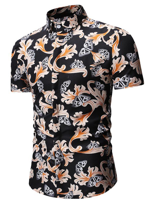 

Floral Butterfly Print Short Sleeve Shirt, Black