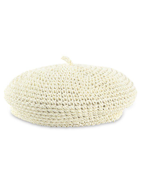 

Solid Color Straw Woven Beret, White