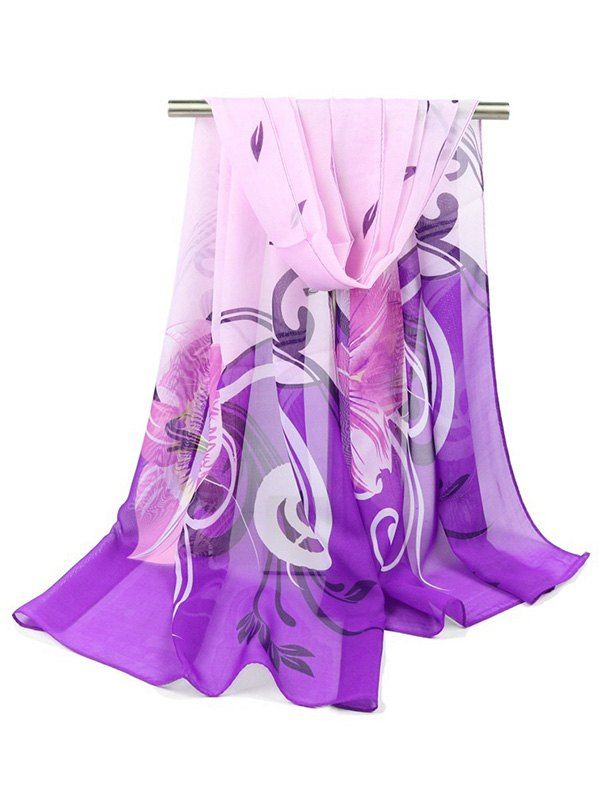 

Floral Print Long Chiffon Scarf, Purple