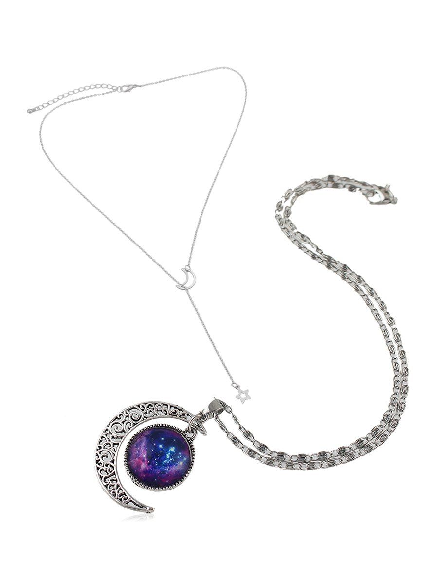 

2Pcs Moon Star Design Hollow Necklace Set, Multi