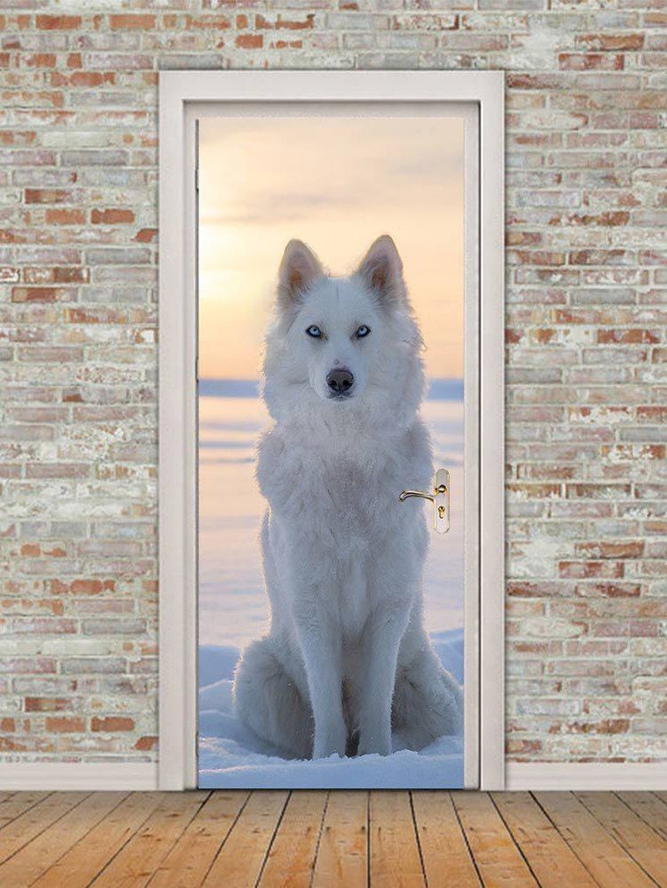 

Wolf Print Door Art Stickers, White