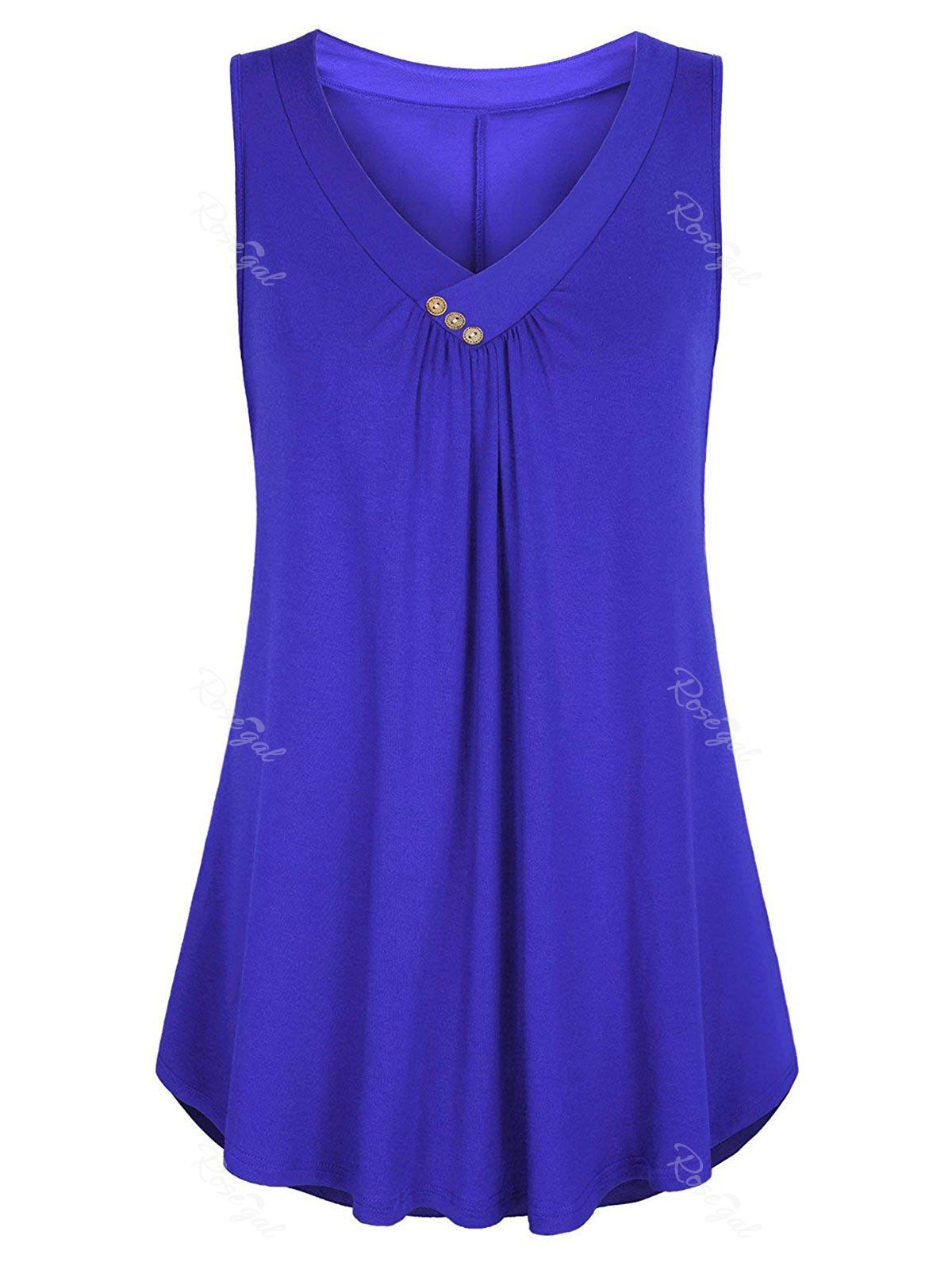 

Plus Size Flare Button Tank Top, Cobalt blue