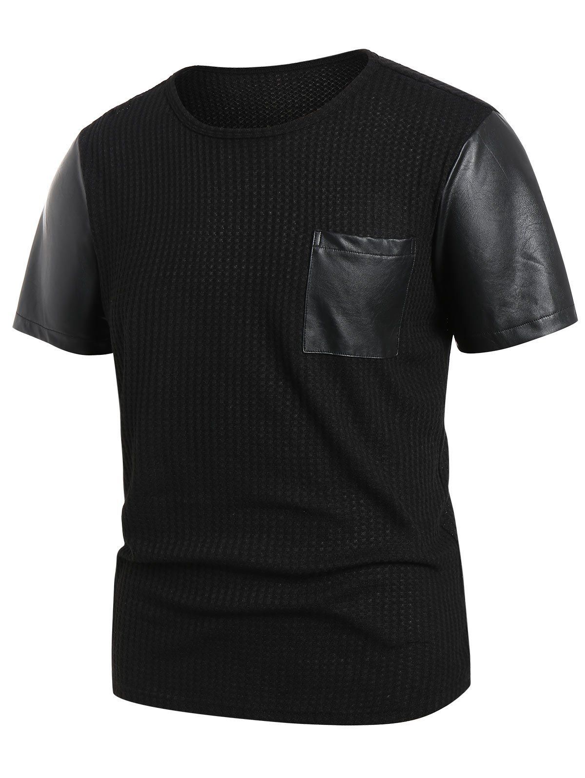 

Faux Leather Insert Pocket T-shirt, Black