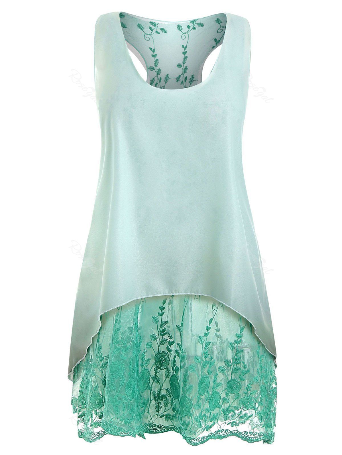 

Plus Size High Low Two Piece Lace Tank Top, Medium turquoise