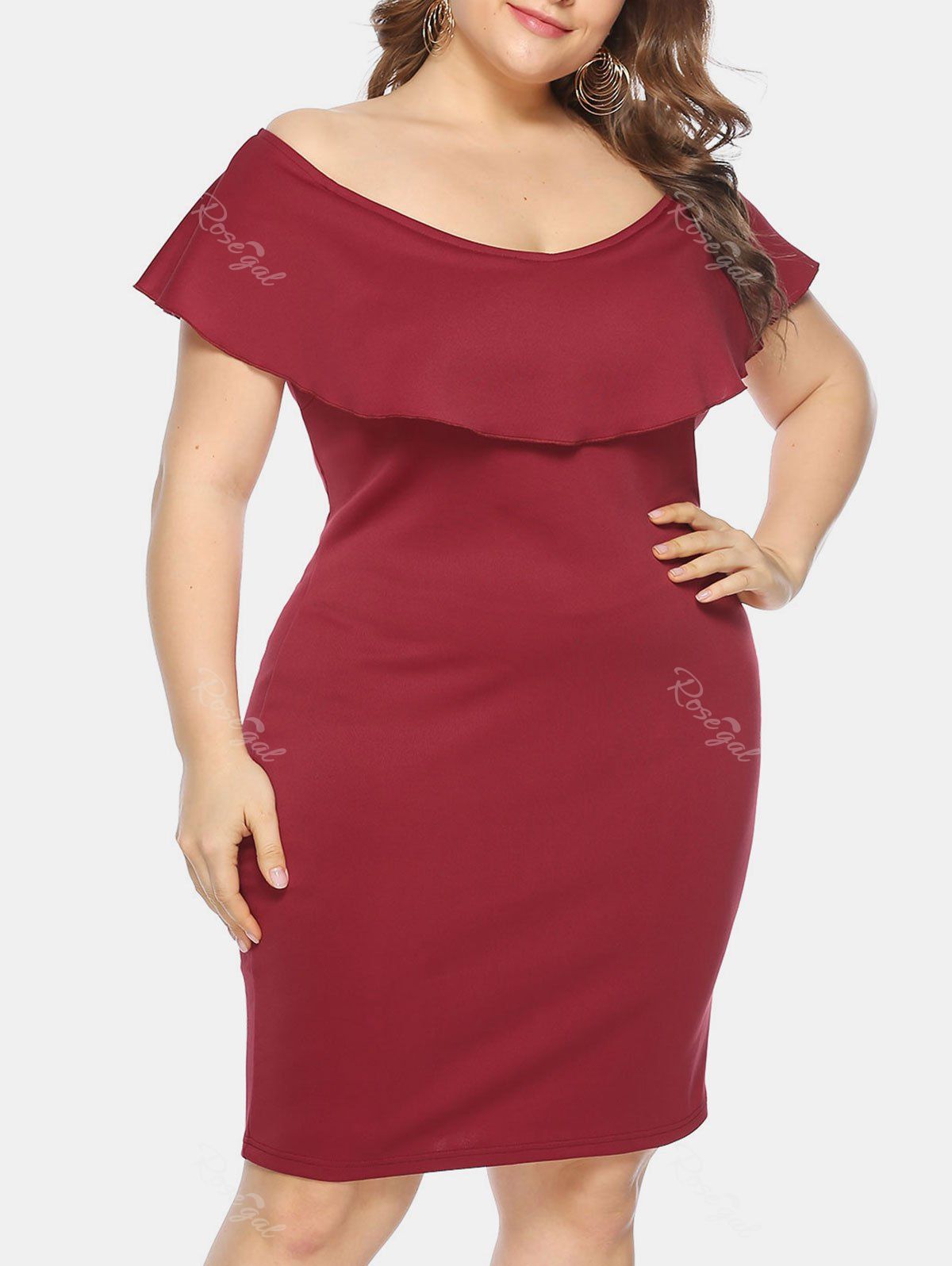 [42% OFF] Plus Size Ruffle Bodycon Dress | Rosegal