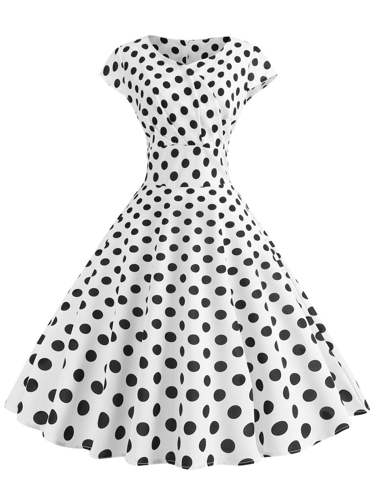 

Wrap Polka Dot Cap Sleeve Dress, White