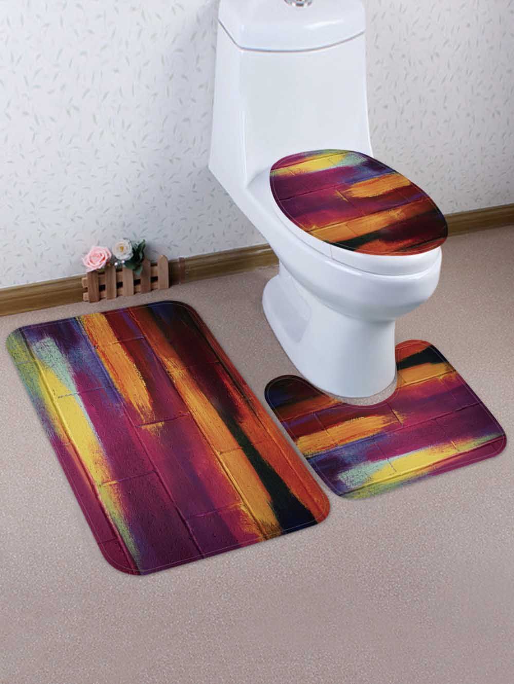 

Brick Wall 3 Pcs Bathroom Toilet Mat, Red wine