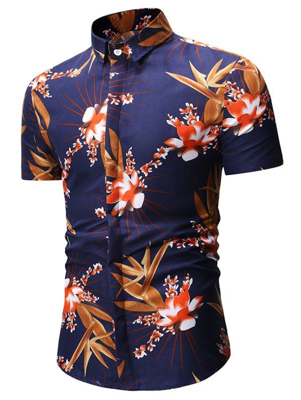 

Lotus Print Short Sleeve Shirt, Blue