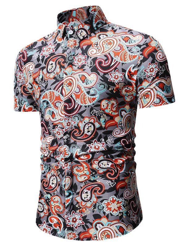 

Flower Design Short Sleeve Shirt, Black