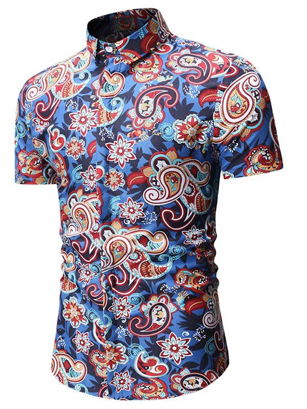 

Flower Design Short Sleeve Shirt, Blue
