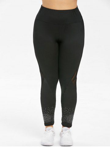 

Rhinestone Detail Plus Size Mesh Panel Leggings, Black