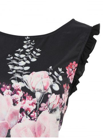 

Frilled Flower Flounce Tank Top, Black