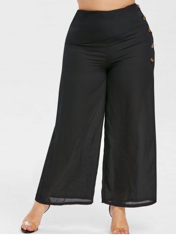 

Plus Size Button Embellished Palazzo Pants, Black