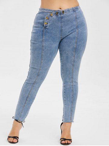 

Buttoned Plus Size Skinny Jeans, Denim blue