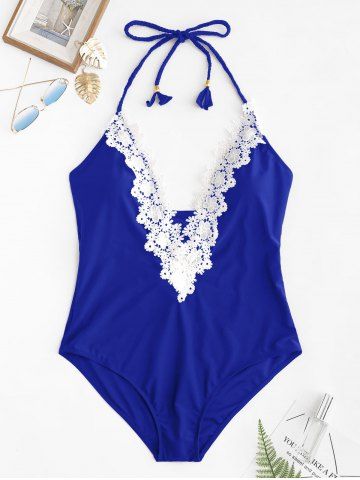 

Open Back Plus Size Applique Swimwear, Blueberry blue