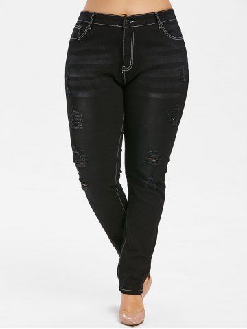 

Plus Size Ripped Jeans with High Waist, Black